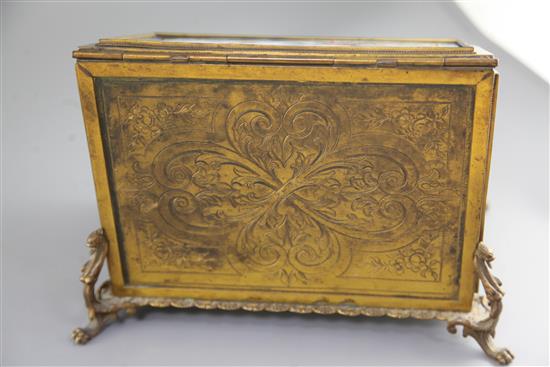 A 19th century French ormolu mounted Sevres style porcelain stationery casket, width 11.5in. height 8in. depth 7in.